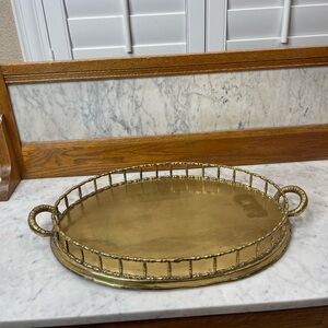 Vintage Brass Faux Bamboo Oval Gallery Rail Tray